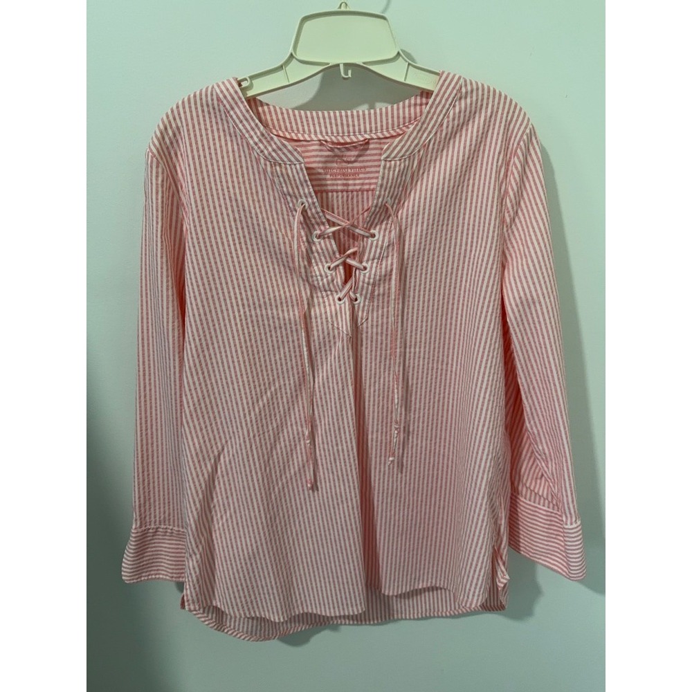 Vineyard Vines Tunic Women Medium Pink Good Seersucker Striped Performance Top